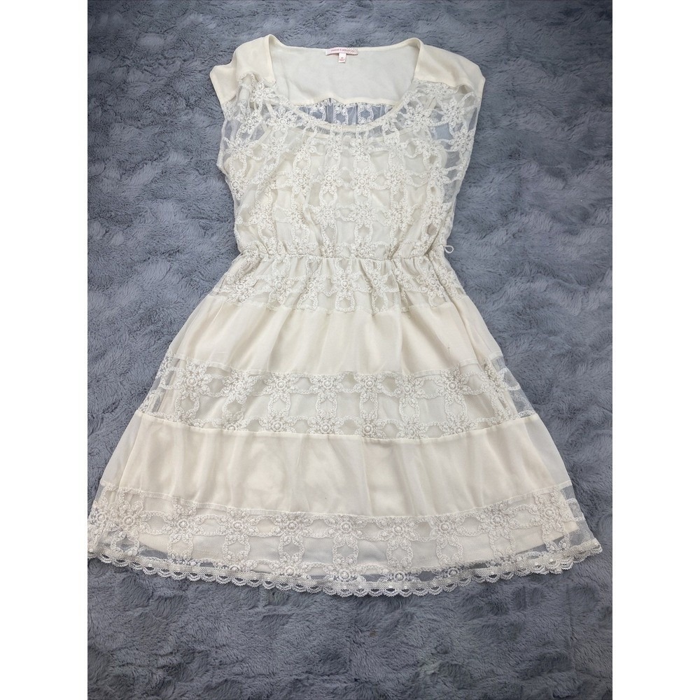 Margo & Sebastian Cream Lace Sleeveless Dress Women's Size M Summer‎